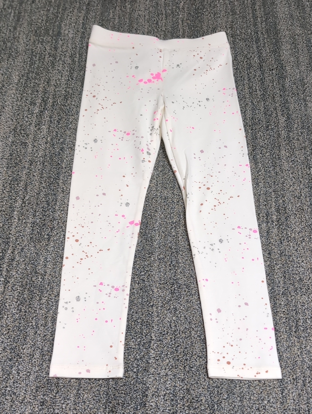 NWT Girls' White Leggings with Pink & Gray Paint Splatter Sz 7